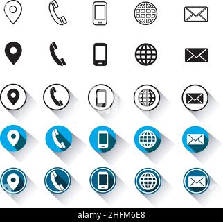 5 verschiedene Stil Kontaktinformationen Symbol, alle sind 25 Symbole Stock Vektor