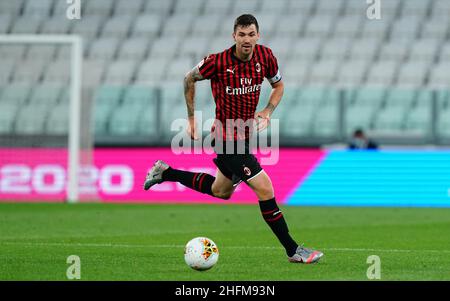 LaPresse - Spada 12. Juni 2020 Turin ( Italien ) Sport Soccer A.C. Mailand- Saison 2019-2020 - Italienischer Pokal , Halbfinale - Juventus vs AC Mailand ( Allianz Stadium ) auf dem Bild: Alessio Romagnoli Stockfoto