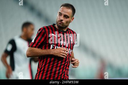 LaPresse - Spada 12. Juni 2020 Turin ( Italien ) Sport Soccer A.C. Mailand- Saison 2019-2020 - Italienischer Pokal , Halbfinale - Juventus vs AC Mailand ( Allianz Stadium ) im Bild: Giacomo Bonaventura Stockfoto