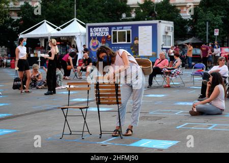 Mauro Scrobogna /LaPresse 03. Juli 2020&#xa0; Rom, Italien Nachrichten Einweihung Kino amerika im Bild: Freiluftkino auf der piazza san cosimato Stockfoto