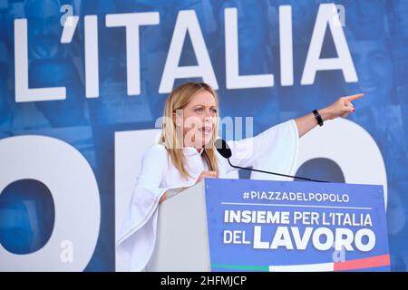 Mauro Scrobogna /LaPresse 04. Juli 2020&#xa0; Rom, Italien politische Partei Demonstrationszentrum rechts - Forza Italia Brothers of Italy League auf dem Bild: Giorgia Meloni (fdi) Stockfoto