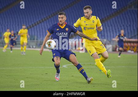 Fabio Rossi/AS Roma/LaPresse 15/07/2020 Rom (Italien) Sport Soccer Roma-Verona Italienische Fußballmeisterschaft Liga Serie A Tim 2019/2020 - Olympiastadion im Bild: Lorenzo Pellegrini Stockfoto