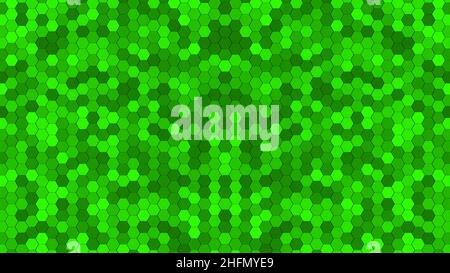Abstrakter grüner Hintergrund - Mosaik aus Sechsecken in verschiedenen Farbnuancen - 3D Illustration Stockfoto