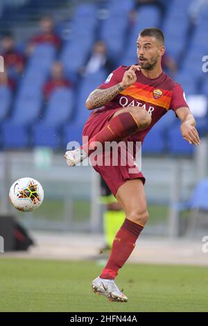 Fabio Rossi/AS Roma/LaPresse 26/07/2020 Rom (Italien) Sport Soccer Roma-Fiorentina Italienische Fußballmeisterschaft Liga Serie A Tim 2019/2020 - Olympiastadion im Bild: Leonardo Spinazzola Stockfoto