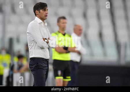 Fabio Rossi/AS Roma/LaPresse 01/08/2020 Turin (Italien) Sport Soccer Juventus-Roma Italienische Fußballmeisterschaft League Serie A Tim 2019/2020 - Allianz Stadium im Bild: Paulo Fonseca Stockfoto