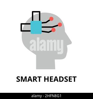 Modernes, flach bearbeitbares Vektorlinien-Symbol der Zukunftstechnologie - intelligentes Headset für Grafik- und Webdesign Stock Vektor