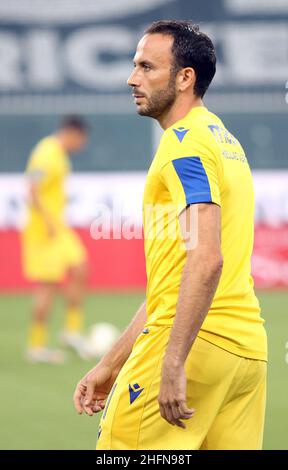 LaPresse - Tano Pecoraro 02 August 2020 Stadt Genua - (Italien) Sport Fußball Genua vs Hellas Verona Italienische Fußball-Meisterschaft Liga A Tim 2019/2020 - "Luigi Ferraris" Stadion auf dem Bild: pazzini giampaolo Stockfoto