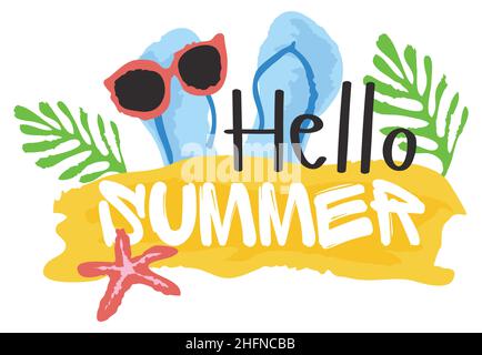 „Hallo Sommer“-Aufkleber. Vektorgrafik im Aquarellstil, für Grafik- und Webdesign Stock Vektor
