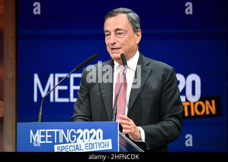 LaPresse - Massimo Paolone 18 August 2020, Rimini (Italien) Rimini Meeting 2020 Edition 41 Special Edition - Eröffnungssitzung im Bild: Mario Draghi Stockfoto