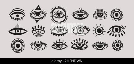 Böses Auge drittes Element von Hand gezeichnet. Esoterisches mystisches Symbol, authentische Ikone. Stock Vektor