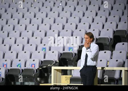 Massimo Paolone/LaPresse 4. September 2020 Florenz, Italien Sportfußball Italia gegen Bosnien und Herzegowina - Nationenliga - Stadion "Artemio Franchi" im Bild: Roberto Mancini (Italia) schaut zu Stockfoto