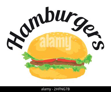 Aufkleber „Hamburger“. Vektorgrafik im Aquarellstil, für Grafik- und Webdesign Stock Vektor