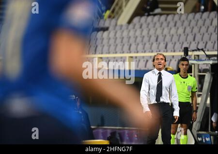 Massimo Paolone/LaPresse 4. September 2020 Florenz, Italien Sportfußball Italia vs. Bosnien und Erzegovina - Nations League - Stadion "Artemio Franchi" im Bild: Roberto Mancini (Italia) ruft seinen Spielern Anweisungen zu Stockfoto