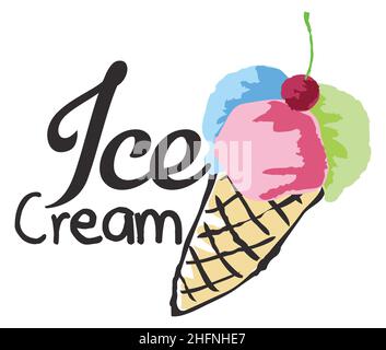 Eiscreme-Aufkleber. Vektorgrafik im Aquarellstil, für Grafik- und Webdesign Stock Vektor
