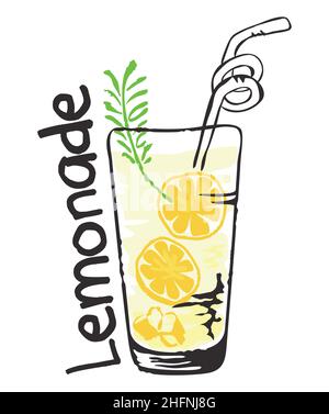 Etikett und Aufkleber für Limonade - frische Limonade. Vektorgrafik im Aquarellstil, für Grafik- und Webdesign Stock Vektor