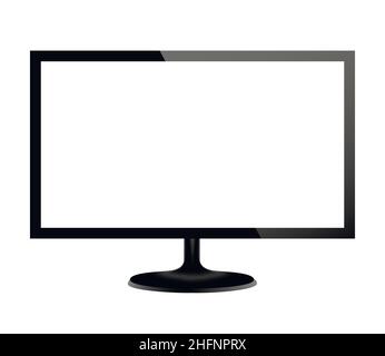 Schwarzer Computermonitor auf weißem Hintergrund. Realistische Vektordarstellung für Grafik- und Webdesign Stock Vektor