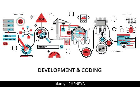 Moderne flach bearbeitbare Linie Design Vektor Illustration, Konzept der Programmierung, Entwicklungssoftware und Codierungsprozess, für Grafik-und Web-Design Stock Vektor