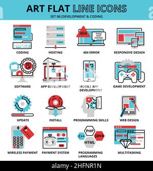 Moderne flach editierbare Liniendesign Vektor Illustration, Satz von Entwicklungs-und Codierungssymbolen, für Grafik-und Web-Design Stock Vektor