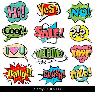 Satz Sprechblasen im Retro-Stil. Vektordarstellung auf weißem Hintergrund isoliert Stock Vektor