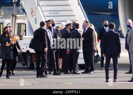 Mauro Scrobogna /LaPresse 30. September 2020  Rom, Italien Politics Confindustria - Annual Assembly 2020 Flughafen Ciampino - Besuch von US-Außenminister Michael Pompeo auf dem Foto: Die Ankunft von US-Außenminister Michael Pompeo in Italien Stockfoto