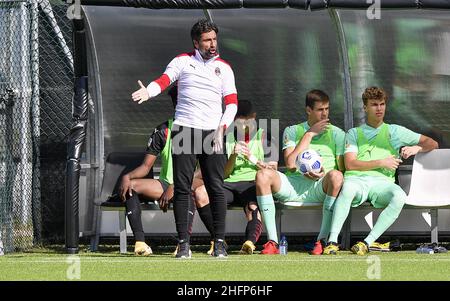 LaPresse/Nicol&#XF2; Campo 3. Oktober 2020 Vinovo (Turin) (Italien) Sport - Fußball Juventus FC U19 gegen AC Mailand U19 - Campionato Primavera 1 im Bild: Federico Giunti (Mailand) Stockfoto