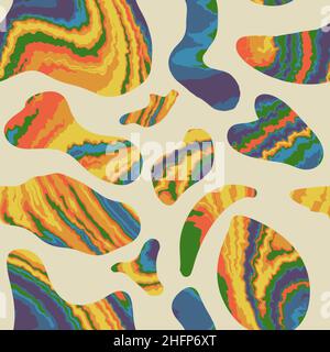Bunte abstrakte Blobs Hintergrund. Nahtloses Muster mit asymmetrischen Hipster-Gradienten-Formen Stockfoto