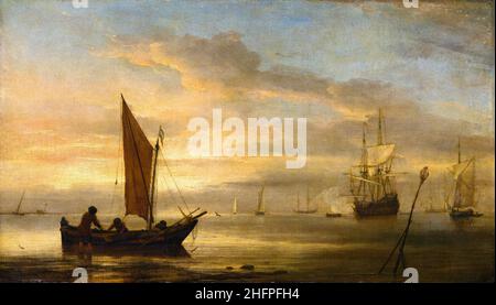 Sonnenuntergang auf See von dem niederländischen Künstler Willem van de Velde der Jüngere (1633-1707), Öl auf Leinwand, c. 1680 Stockfoto