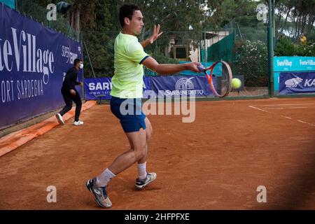 Alessandro Tocco/LaPresse 13. Oktober 2020 Santa Margherita di Pula, Cagliari (Italien) Sport Tennis Tennis, Forte Village Sardegna im Bild geöffnet:Gianluca Mager Stockfoto