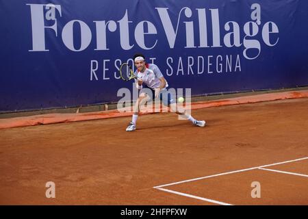 Alessandro Tocco/LaPresse 13. Oktober 2020 Santa Margherita di Pula, Cagliari (Italien) Sport Tennis Tennis, Forte Village Sardegna im Bild geöffnet:Marco Cecchinato Stockfoto