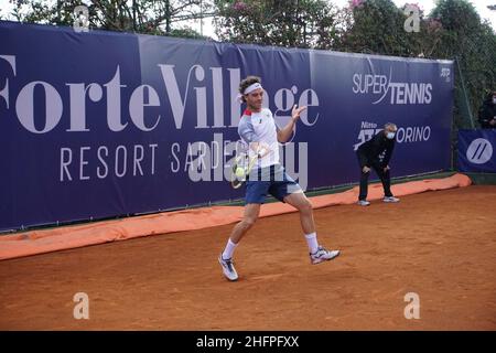 Alessandro Tocco/LaPresse 13. Oktober 2020 Santa Margherita di Pula, Cagliari (Italien) Sport Tennis Tennis, Forte Village Sardegna im Bild geöffnet:Marco Cecchinato Stockfoto