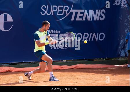 Alessandro Tocco/LaPresse 13. Oktober 2020 Santa Margherita di Pula, Cagliari (Italien) Sport Tennis Tennis, Forte Village Sardegna im Bild geöffnet:Laslo Djere Stockfoto