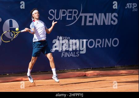 Alessandro Tocco/LaPresse 13. Oktober 2020 Santa Margherita di Pula, Cagliari (Italien) Sport Tennis Tennis, Forte Village Sardegna im Bild geöffnet:Marco Cecchinato Stockfoto