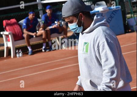 Alessandro Tocco/LaPresse 15. Oktober 2020 Santa Margherita di Pula, Cagliari (Italien) Sport Tennis Tennis, Forte Village Sardegna im Bild geöffnet: Gesichtsmaske Stockfoto