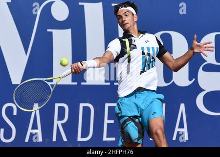 Alessandro Tocco/LaPresse 15. Oktober 2020 Santa Margherita di Pula, Cagliari (Italien) Sport Tennis Tennis, Forte Village Sardegna im Bild geöffnet:Lorenzo Musetti Stockfoto