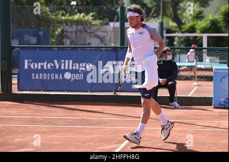 Alessandro Tocco/LaPresse 15. Oktober 2020 Santa Margherita di Pula, Cagliari (Italien) Sport Tennis Tennis, Forte Village Sardegna im Bild geöffnet:Marco Cecchinato Stockfoto