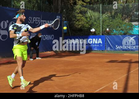 Alessandro Tocco/LaPresse 15. Oktober 2020 Santa Margherita di Pula, Cagliari (Italien) Sport Tennis Tennis, Forte Village Sardegna im Bild geöffnet:Corentin Moutet Stockfoto