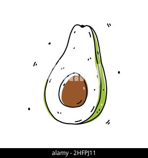 Eine halbe Avocado isoliert auf weißem Hintergrund. Gesunde Bio-Lebensmittel. Vektor-handgezeichnete Illustration im Doodle-Stil. Perfekt für Karten, Logo, Dekorationen, Rezepte, verschiedene Designs. Stock Vektor