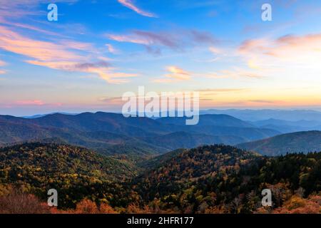 Zeuge des Sonnenuntergangs auf dem Blue Ridge Parkway Stockfoto