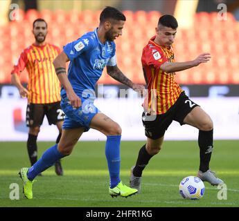 Alessandro Garofalo/LaPresse 28. Oktober 2020 Benevento, Italien Fußball-Sport Benevento vs Empoli - Italienischer Pokal 2020/2021 - Ciro Vigorito Stadion. Im Bild: Gabriele Moncini Benevento Stockfoto