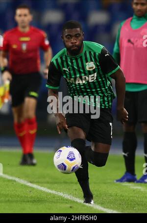 Alessandro Garofalo/LaPresse 01. November 2020 Neapel, Italien Sportfußball Napoli vs Sassuolo - Italienische Fußballmeisterschaft League A Tim 2020/2021 - San Paolo Stadion. Im Bild: JEREMIE Boga Sassuolo Stockfoto