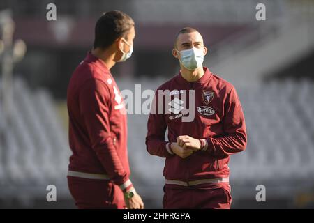 LaPresse - Fabio Ferrari 26. November 2020 Turin, Italien Sportfußball EXKLUSIV TURIN FC Turin FC gegen Virtus Entella - vierte Runde des Italienischen Pokals 2020/2021 - Stadion "Olimpico Grande Torino". Im Bild:Kryeziu Stockfoto