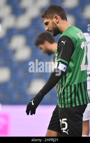 Massimo Paolone/LaPresse 28. November 2020 Reggio Emilia, Italien Sportfußball Sassuolo vs Inter - Italienische Fußballmeisterschaft League A Tim 2020/2021 - Mapei Stadion im Bild: Domenico Berardi (U.S.Sassuolo) mit Kopf nach unten Stockfoto