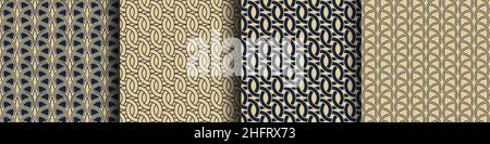 Set mit nahtlosem Muster im Art déco-Stil. Luxuriöse geometrische klassische Retro-Ornamente. Vektor goldenes abstraktes geometrisches Muster. Stock Vektor