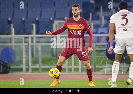 Fabio Rossi/AS Roma/LaPresse 17/12/2020 Rom (Italien) Sport Soccer Roma-Turin Italienische Fußball-Meisterschaft Liga Serie A Tim 2020/2021 - Olympiastadion im Bild: Leonardo Spinazzola Stockfoto