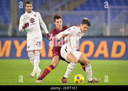 Fabio Rossi/AS Roma/LaPresse 17/12/2020 Rom (Italien) Sport Soccer Roma-Turin Italienische Fußball-Meisterschaft Liga Serie A Tim 2020/2021 - Olympiastadion im Bild: Riccardo Calafiori Stockfoto