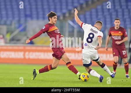 Fabio Rossi/AS Roma/LaPresse 23/12/2020 Rom (Italien) Sport Soccer Roma-Cagliari Italienische Fußballmeisterschaft League Serie A Tim 2020/2021 - Olympiastadion im Bild: Villar, Marin Stockfoto