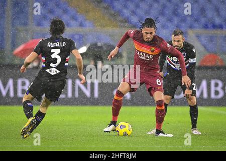 Fabio Rossi/AS Roma/LaPresse 03/01/2021 Rom (Italien) Sport Soccer Roma-Sampdoria Italienische Fußballmeisterschaft Liga Serie A Tim 2020/2021 - Olympiastadion im Bild: Chris Smalling Stockfoto