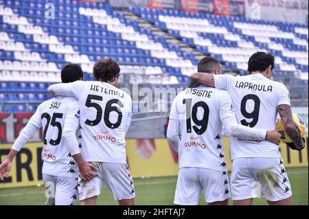 LaPresse/Alessandro Tocco 06. Januar 2021 Cagliari (Italien) Sport Soccer Cagliari Calcio vs Benevento League A Tim 2020/2021 "Sardegna Arena" Stadion&#xa0; auf dem Bild:feiert Benevento Stockfoto