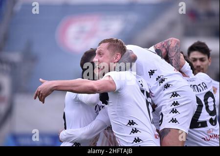 LaPresse/Alessandro Tocco 06. Januar 2021 Cagliari (Italien) Sport Soccer Cagliari Calcio vs Benevento League A Tim 2020/2021 "Sardegna Arena" Stadion&#xa0; auf dem Bild:feiert Benevento Stockfoto