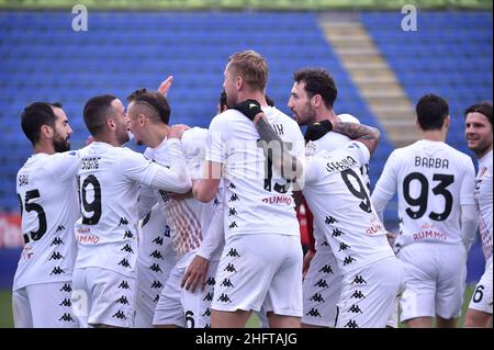 LaPresse/Alessandro Tocco 06. Januar 2021 Cagliari (Italien) Sport Soccer Cagliari Calcio vs Benevento League A Tim 2020/2021 "Sardegna Arena" Stadion&#xa0; auf dem Bild:feiert Benevento Stockfoto